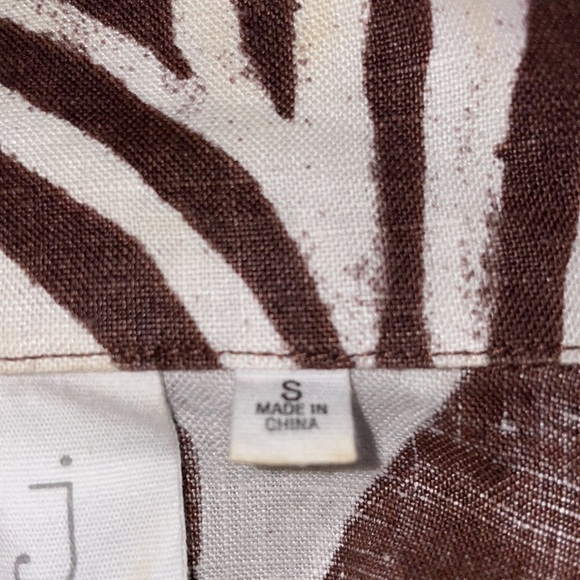 Jones New York 100% Linen Jacket Chocolate Brown & White Leaf Print Size S - Picture 8 of 8